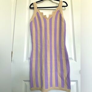 NWT House of Harlow 1960 Stitch Striped Sleeveless Mini Dress Purple/Ivory Sz M